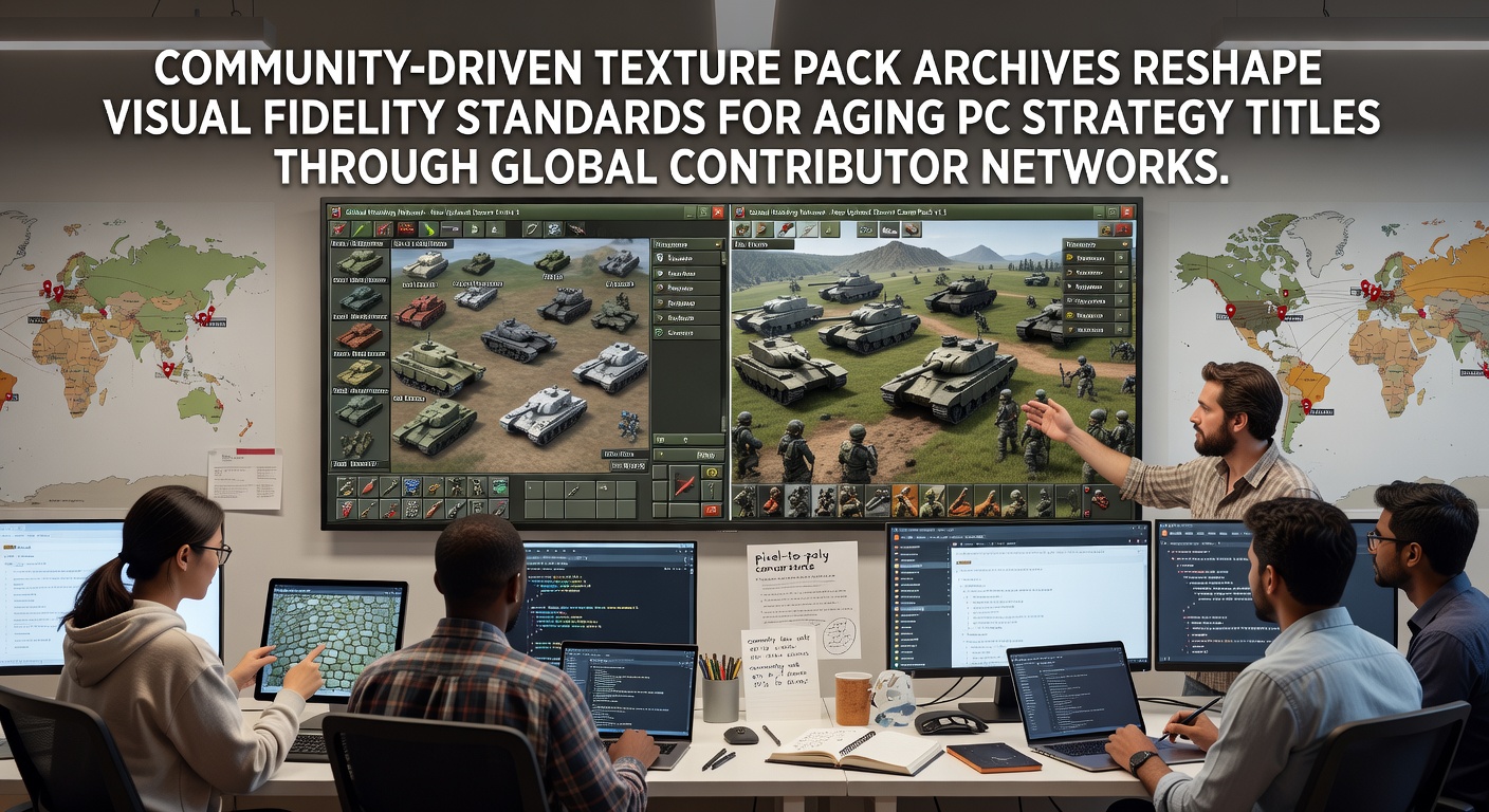 Global contributors uploading high-resolution texture packs to shared archives for aging strategy titles on PC