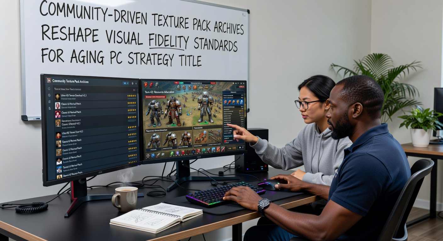 Contributors reviewing texture updates on multiple display setups during a collaborative session