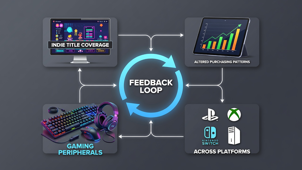 Infographic displaying shifts in gaming peripheral sales tied to indie title coverage across multiple platforms