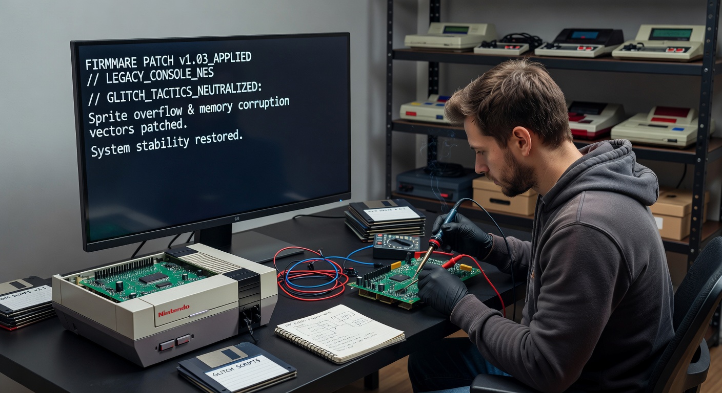 Speedrunning team reviewing updated glitch documentation after a firmware patch cycle