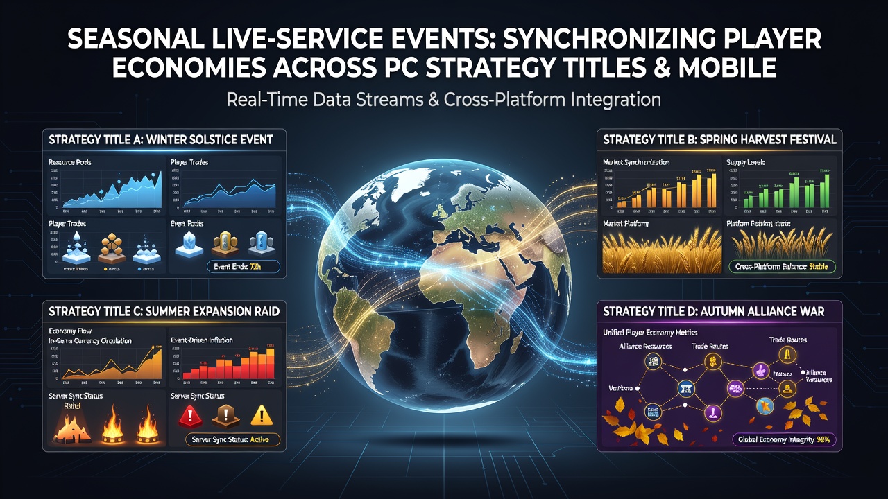 Mobile and PC players coordinating strategies during a synchronized live-service event in emerging market regions