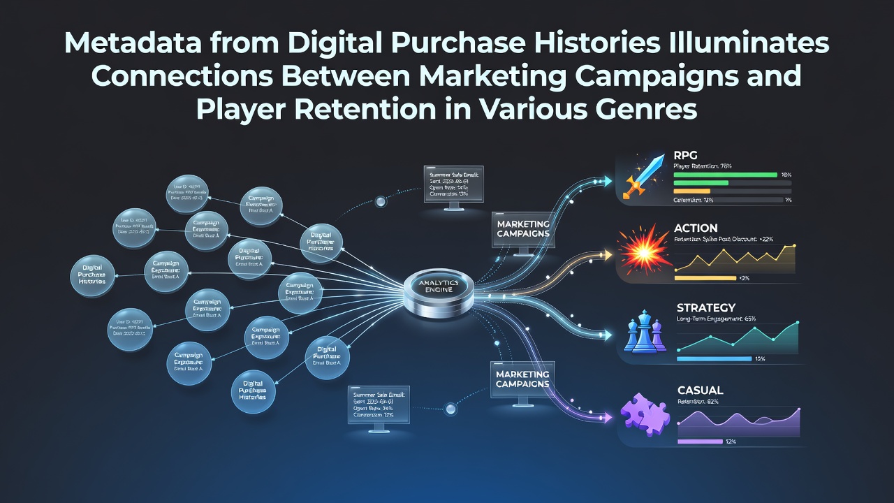 Metadata analysis chart showing purchase histories and retention correlations across game genres
