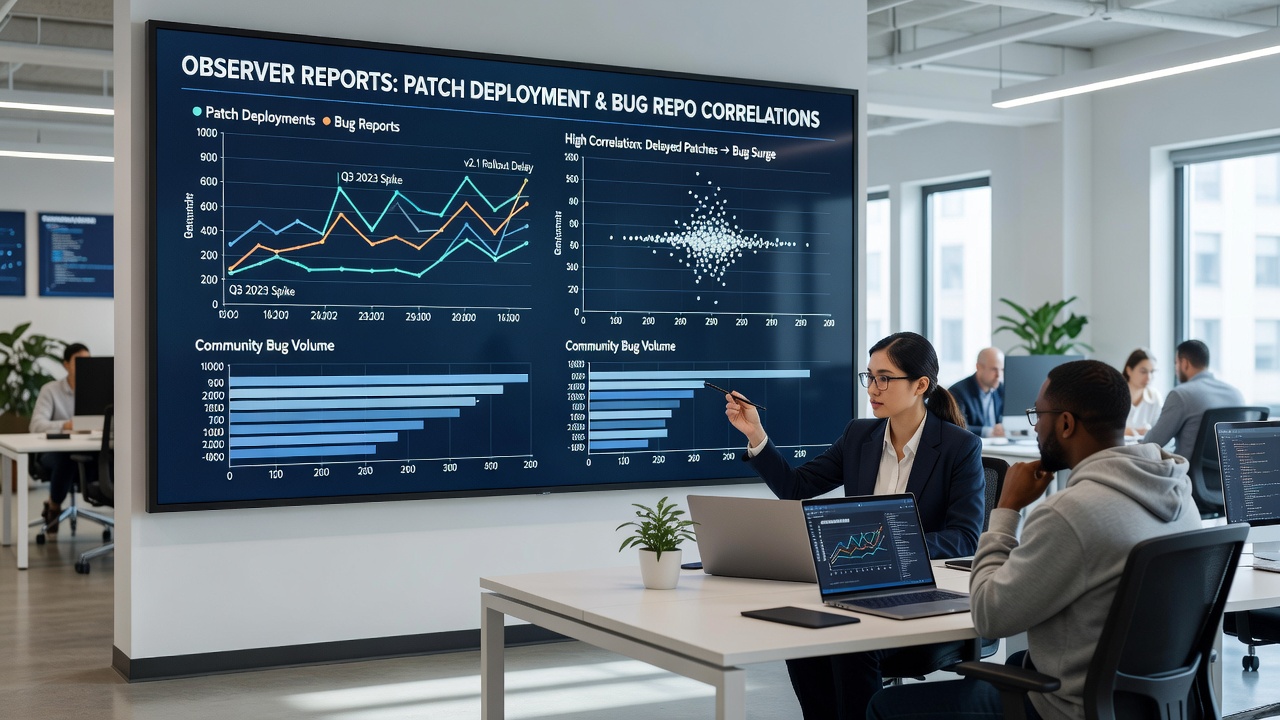 Community dashboard screenshot illustrating bug report trends following multiple patch cycles