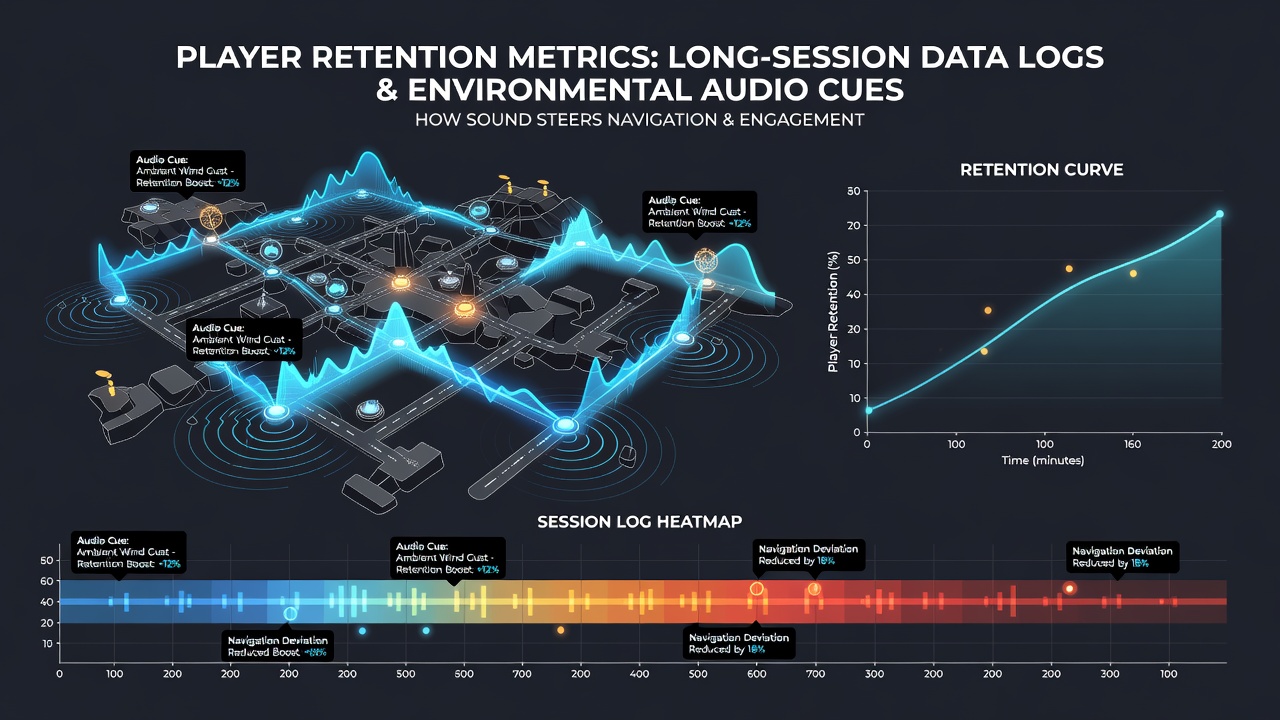 Heatmap overlay of player movement in response to layered environmental sounds within a strategy simulation environment