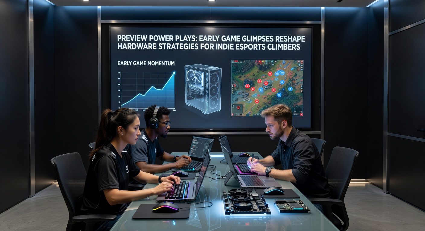 Close-up of a custom PC build with glowing RGB fans, esports peripherals, and a monitor displaying a preview beta frame rate overlay